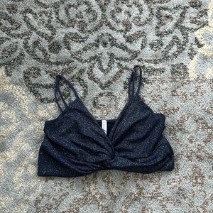 Lucy In The Sky Twist Front Glitter Crop Top Navy Medium